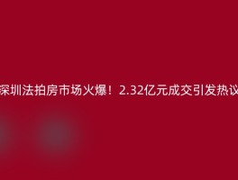 深圳法拍房市场火爆！2.32亿元成交引发热议