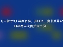 《中餐厅8》再度启程，黄晓明、虞书欣等众明星携手法国美食之旅！