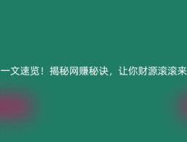 一文速览！揭秘网赚秘诀，让你财源滚滚来