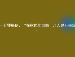 一分钟揭秘，“在家也能网赚，月入过万秘籍”