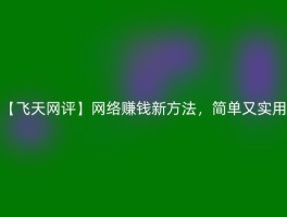 【飞天网评】网络赚钱新方法，简单又实用