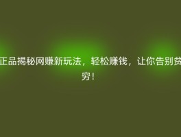 正品揭秘网赚新玩法，轻松赚钱，让你告别贫穷！