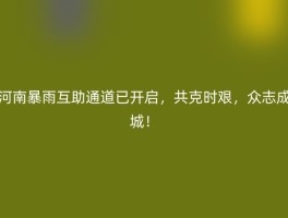河南暴雨互助通道已开启，共克时艰，众志成城！