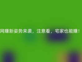 网赚新姿势来袭，注意看，宅家也能赚！