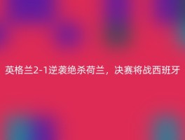 英格兰2-1逆袭绝杀荷兰，决赛将战西班牙