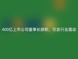 400亿上市公司董事长辞职，引发行业震动