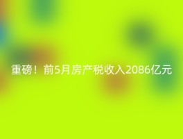重磅！前5月房产税收入2086亿元