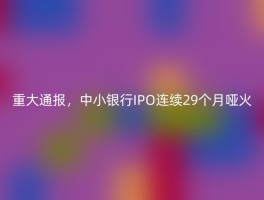 重大通报，中小银行IPO连续29个月哑火